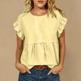 thumbnail image 2 of Drses Women's Puff Short Sleeve Babydoll Top, Round Neck Peplum Pleated Cotton T-Shirt, Loose Flowy Cute Blouse Hide Belly Casual Summer Cruise Wear, 2 of 9