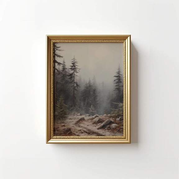 Vintage Style Fog Pine Tree Forest, Dark Green Forest Wall Art, Rustic Home Decor, Nature Wall Art, Landscape Art, Home Decor #208, Unframed Poster Size 8x12