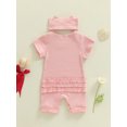 thumbnail image 4 of WIBACKER Ribbed Knit Romper and Headband Outfit Set for Newborn Baby Girls Infant Baseball Fan Short Sleeve Jumpsuit Summer Coming Home Clothes, 4 of 7