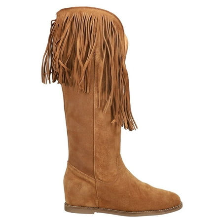 

Dingo Womens Hassie Tall Fringe Leather Boots Knee High Mid Heel 2-3