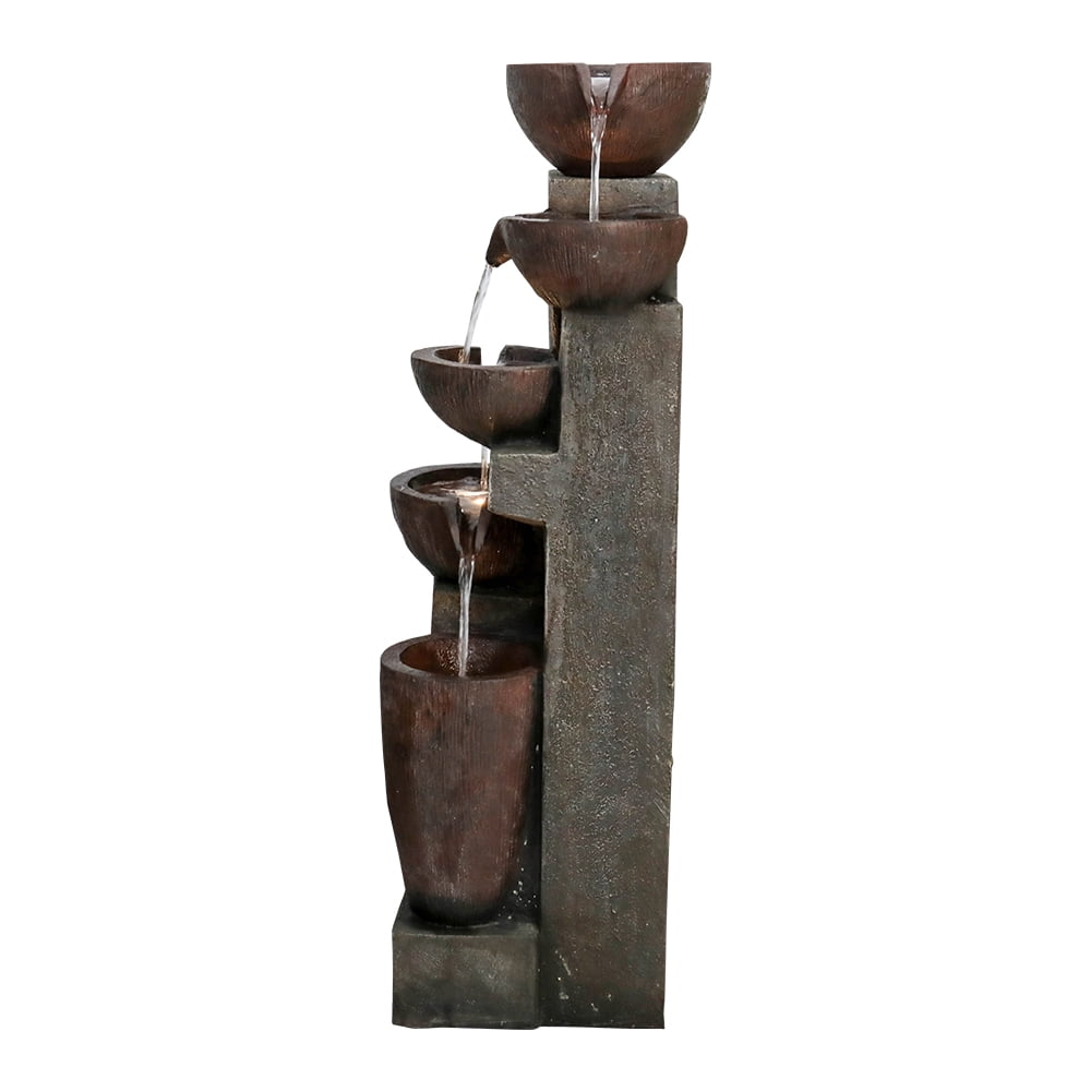 39.7”Outdoor Fountains and Waterfalls 5-tier Floor-Standing Water Fountain with LED Lights for Garden, Office,House, Patio, Backyard, and Home Art Decor