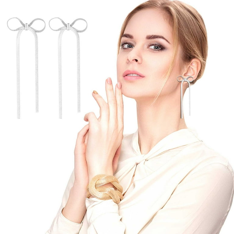 ◇Monday Edition◇ CLEAR PULL BOW EARRINGS Chamoist 2PC Bow Earrings for Women Gold Silver Bow Dangle