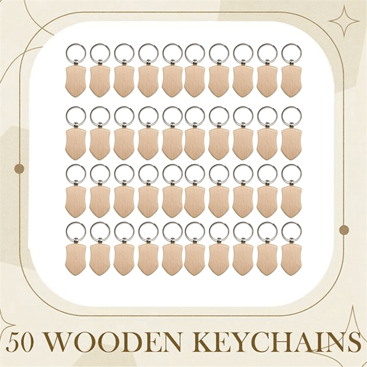50 Pieces Blank Wooden Key Tag Key Engraving Blanks Unfinished Wood Keychain Key Ring Key Tags for DIY Crafts Style 3