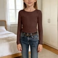 thumbnail image 6 of XXWXYD Girls Long Sleeve Shirts Ribbed Knit Cotton Crewneck Tops Slim Fit Casual Crewneck Comfy Cute Basic Tee Tops for Kids 5-14 Years, 6 of 7