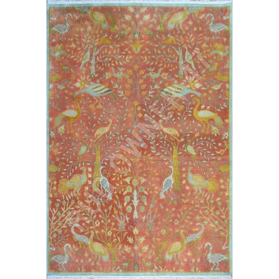 Serapi Handmade Animal Print Area Rug 8X10 Rust, Gold, M Blue, Beige, Ivory, Hand-Knotted Wool Area Rug