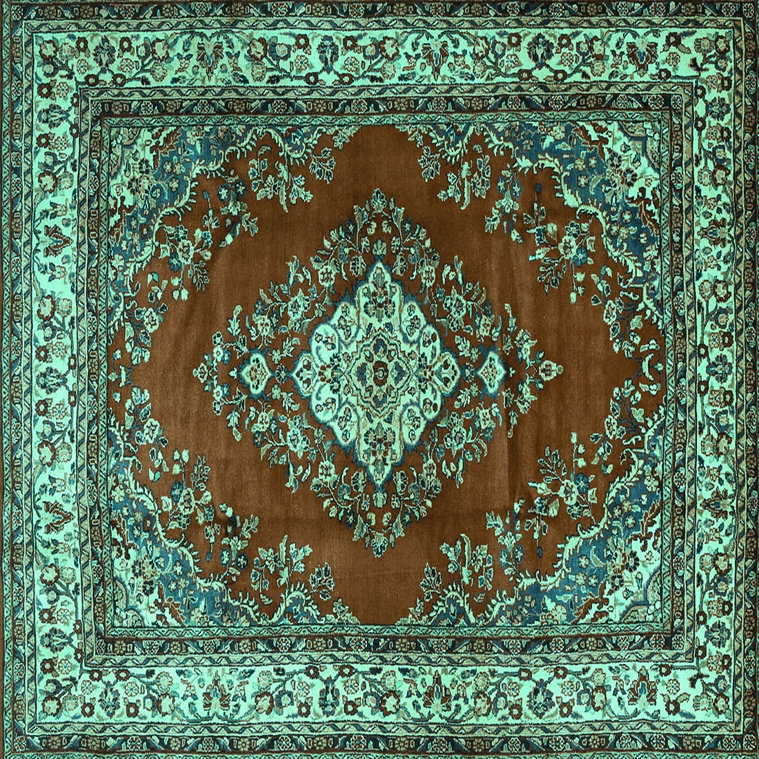 Square 4x6 Rugs Ahgly Company Indoor Square Medallion Turquoise Blue Traditional Area ...