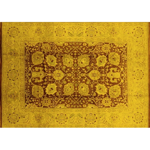 Ahgly Company Machine Washable Indoor Rectangle Oriental Yellow Traditional Area Rugs, 5' x 7'