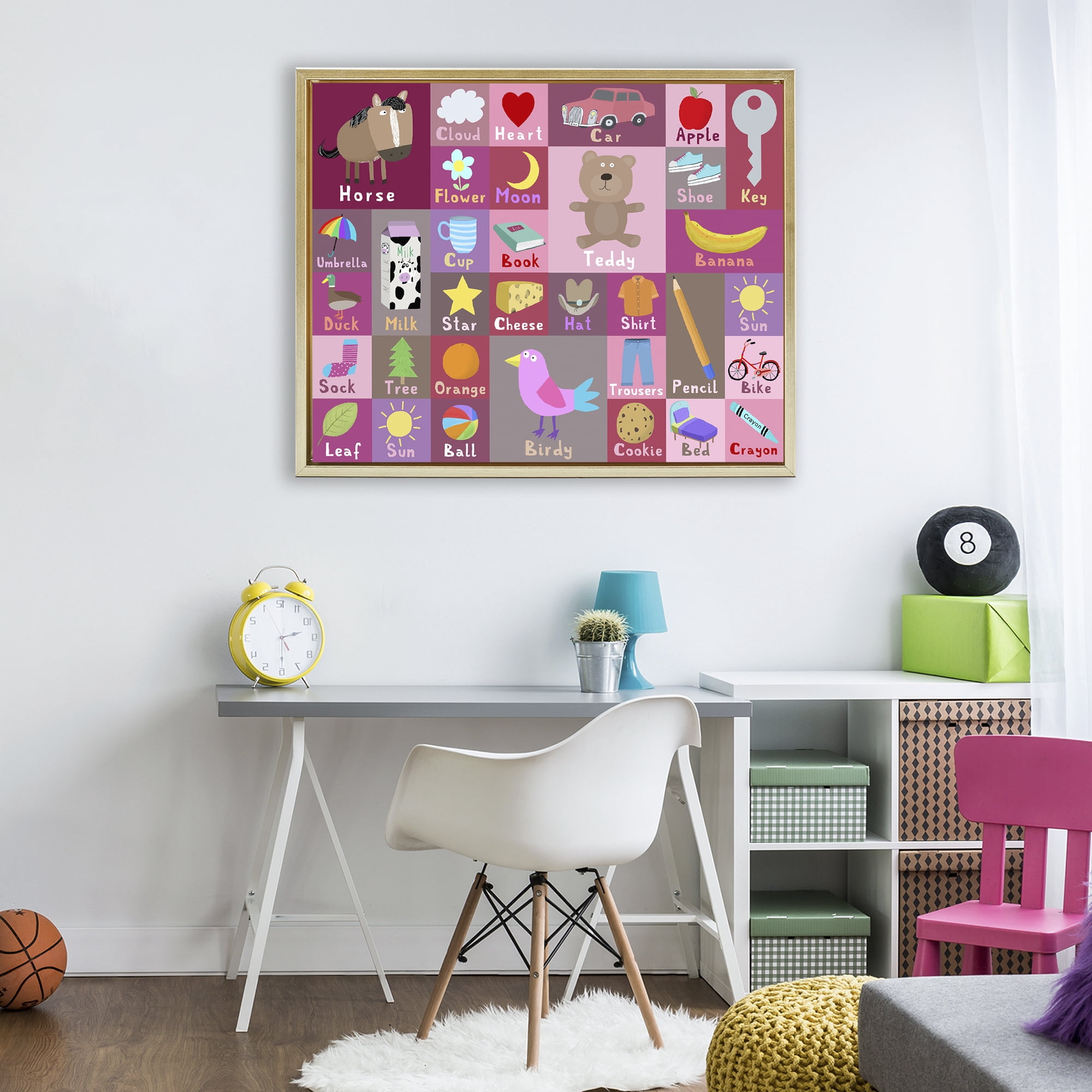 Stupell Industries Pink First Words Gold Framed Floater Canvas Wall Art, design by Carla Daly