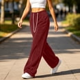 thumbnail image 6 of ZHYou No Boundarie Women's Casual Fleece Pants High Drawstring Waist Wide Leg Thick Warm Winter Loungewear Loose Sweatpants with Pockets,Wine,Size XL, 6 of 9