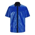 thumbnail image 3 of Mens Short Sequin Sleeve Shirt Metallic Rave Button Front Shirt Short Sleeve Party T Shirt Clubwear Trendy Casual Night Out Slim Fit Glossy Top,Blue,S, 3 of 4
