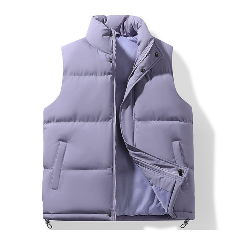 Hearthz Puffer Vest Mens Flannel Sleeveless Stand Collar Jackets