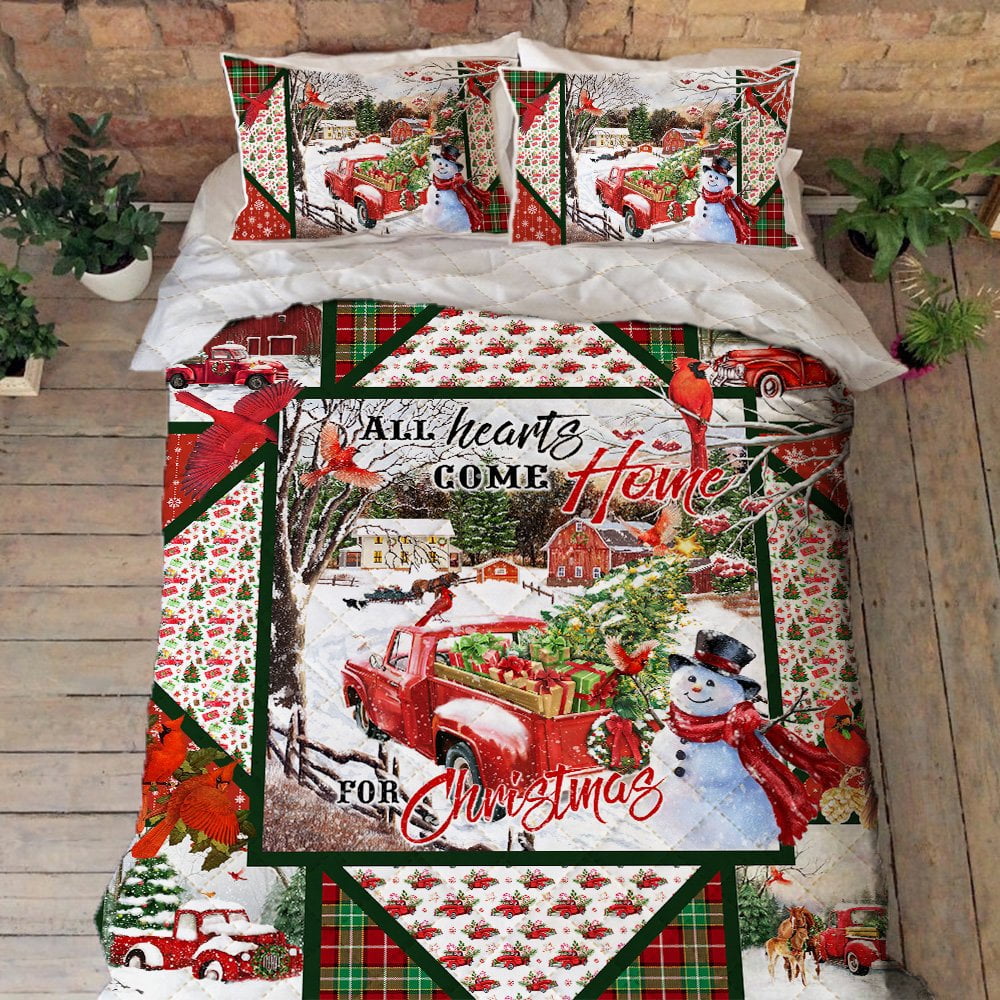 Flagwix 3 Pieces Twin Size Quilt Sets, Christmas Red Truck. All Hearts