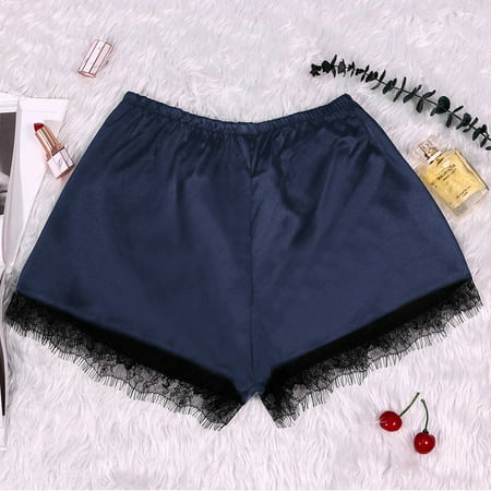 GZWYHT Silk Pajamas Clearance Pajama Pants Silk Satin Sexy Flowers Floral Lace Pajamas Underwear Women Shorts S-XXXL Pajama Shorts Pj Pants  Blue 3XL