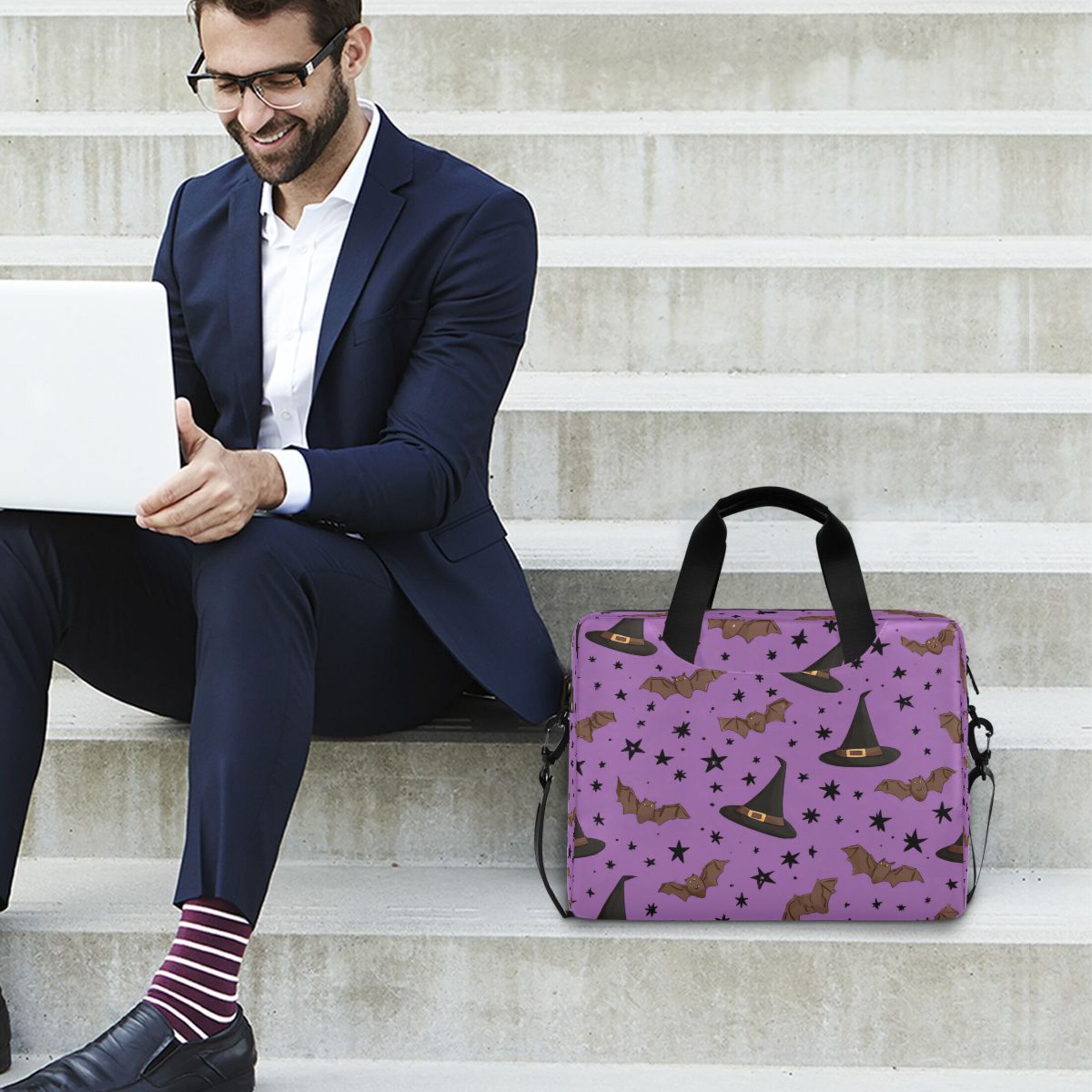16" Laptop Tote Bag Laptop Sleeve Case Computer Briefcase for Work & Travel Black Hat and Brown Bat