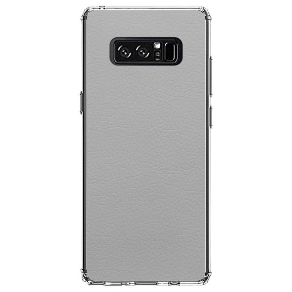 DistinctInk Clear Shockproof Hybrid Case for Samsung Galaxy Note 8 - TPU Bumper, Acrylic Back, Tempered Glass Screen Protector - Lt Grey Faux Leather Print Design - Printed Leather Image