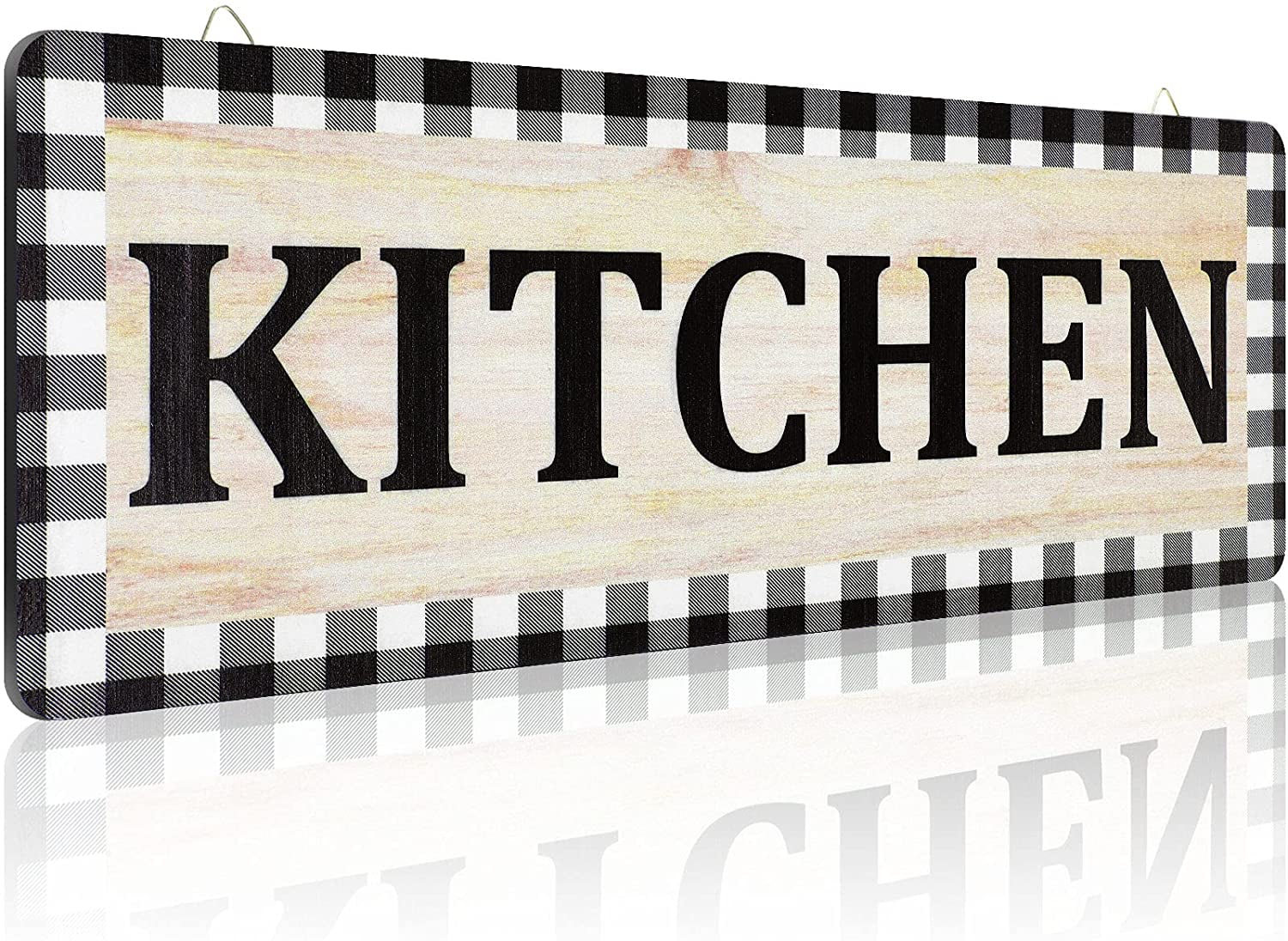 Wooden Kitchen Sign Wall Decor 13.8 x 5.1 Inches Rustic Buffalo Plaid Wall Sign Black and White Vintage Farmhouse Kitchen Decor for Home Kitchen ...