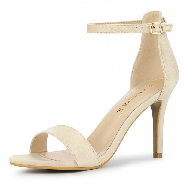 Sandalias De Tacón De Aguja Correa De Tobillo Gamuza Para Mujer Beige 37