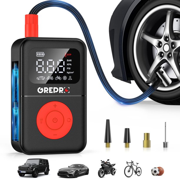 Compresor de aire portátil para inflar neumáticos GREPRO 160 PSI con manómetro
