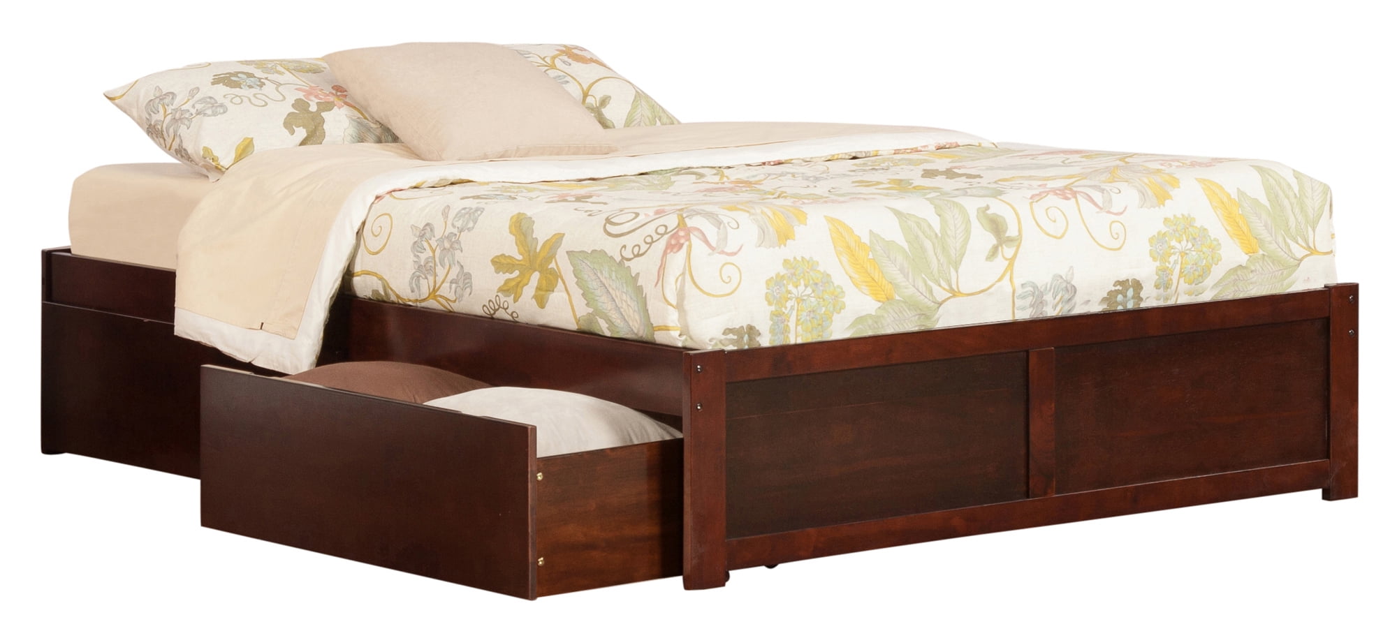 AFI Concord King Solid Wood Platform Bed with Footboard & 2 Storage Drawers, Walnut