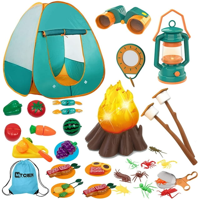 MITCIEN Kids Camping Play Tent with Toy Campfire / Marshmallow /Fruits