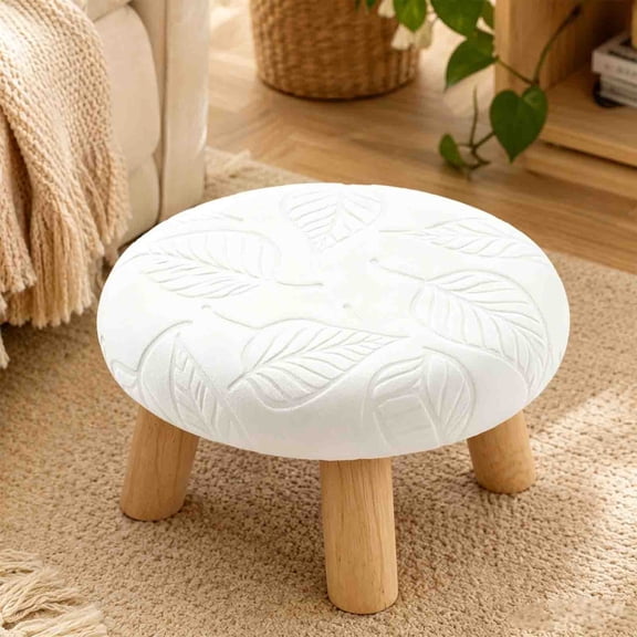 Stretch Stool Cover, Embossed Leaf Round Swivel Cushion Slipcover, Elastic Fit 12-15 Inch for Salon Vanity