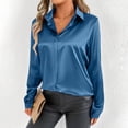 thumbnail image 3 of Vestido blusa de satén con cuello en V para mujer tallas grandes - Top túnica informal de manga larga - Conjunto de color liso para primavera y otoño - Tallas S-XL, 3 of 8