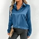 thumbnail image 3 of Vestido blusa de satén con cuello en V para mujer tallas grandes - Top túnica informal de manga larga - Conjunto de color liso para primavera y otoño - Tallas S-XL, 3 of 8