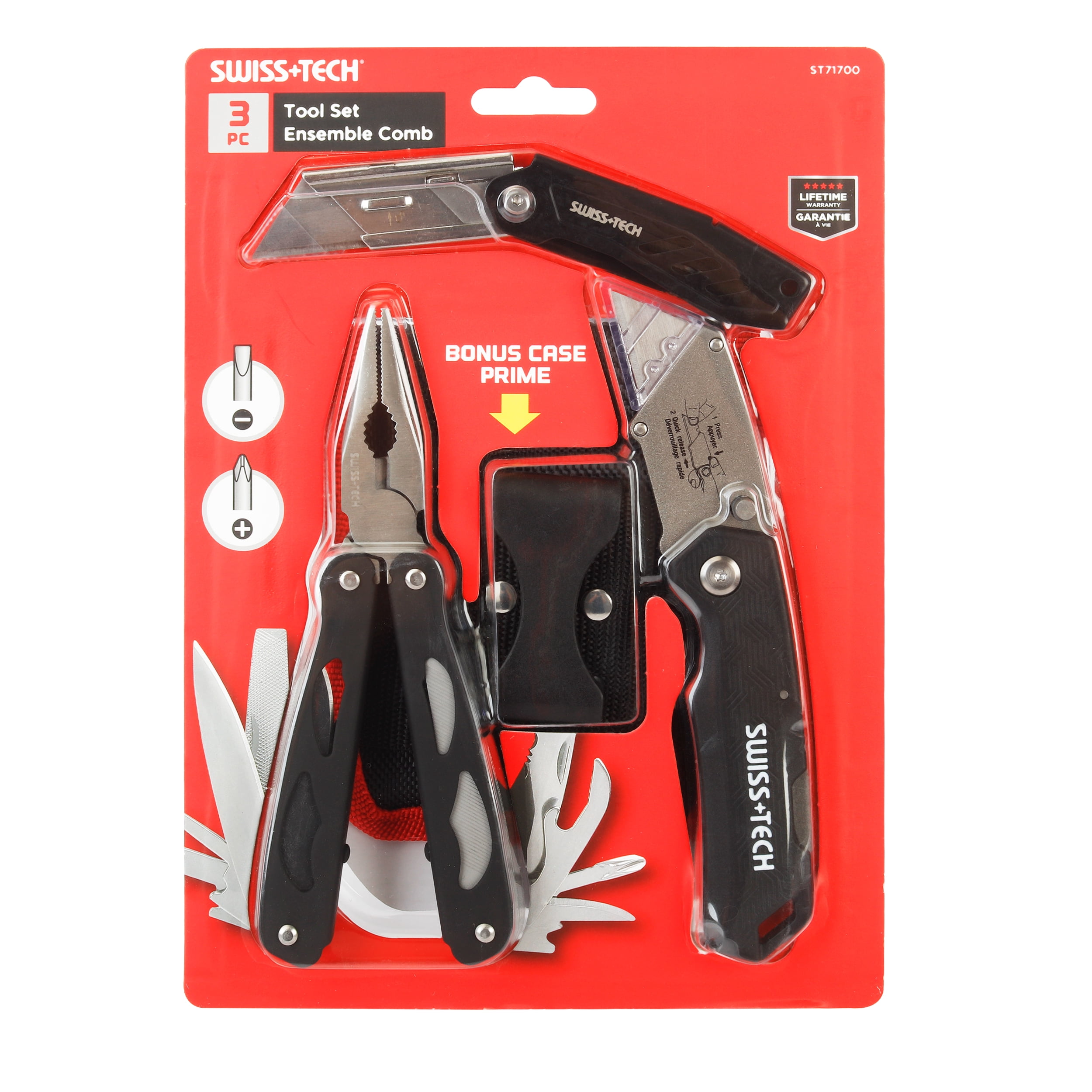 Swiss Tech 4-Piece Multi Tool Pliers and Lockback Knife Set with Pouch,EDC Folding Tools