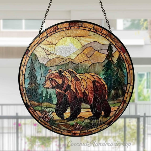 New Bear Stained Glass Suncatcher, Wild Animal Window Hanging, Unique Gift for Animal Lovers, Wildlife Inspired Window Art