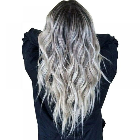 23" Natural Full Wigs Hair Long Wavy Wig Synthetic Heat Resistant (Ombre Silver)
