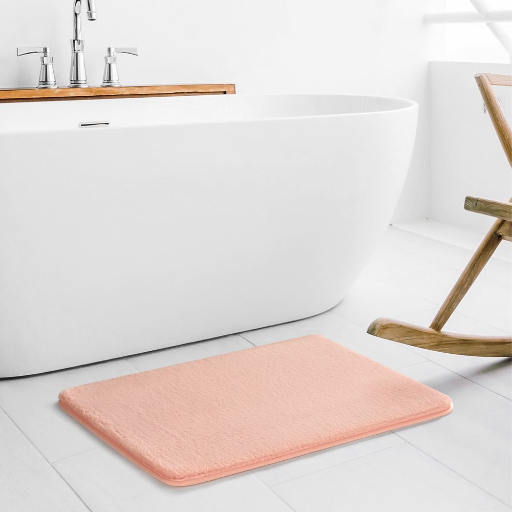 Mainstays 2 Pack Faux Fur Memory Foam Bath Rug, in Blush