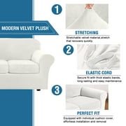 Stretch Velvet Plush Sofa Covers Couch Armchair Slipcover Protector with Cushion Covers, White, For 3-Seater Sofa