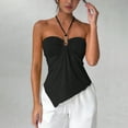 thumbnail image 4 of qucoqpe Summer Halter Sleeveless Tops for Women Fashion Casual Loose Fit Backless Asymmetrical Ruched Neck Shirts Trendy Solid Color Blouses, 4 of 6