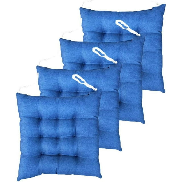 Nvzi Juego de 4 cojines para sillas de interior con mechones cuadrados y sólidos, con lazos, color azul marino, 45,7 x 45,7 x 7,6 cm