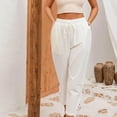 thumbnail image 6 of Women Casual Elastic Waist Linen Crop Pants Wide Leg Loose Side Lace Palazzo Pants with Pockets Summer Beach Gauze Trousers, 6 of 7