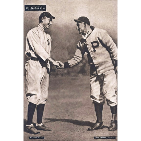 24x36 gallery poster, Ty Cobb and Honus Wagner, World Series 1909 game between Detroit and Pittsburgh, 1909