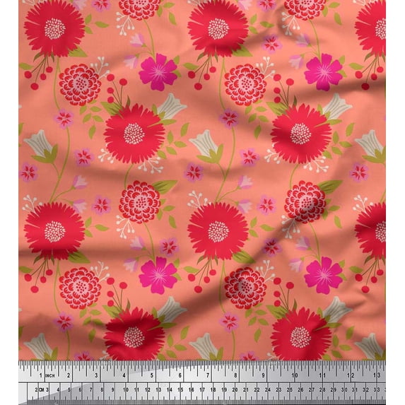 Soimoi Poly Georgette Fabric Leaves & Floral Artistic Print Fabric by Yard 52 Inch Wide