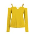 thumbnail image 5 of TKLPEHG Long Sleeve Shirts for Women V-Neck Cold Shoulder Tops Fashion Solid Color Lightweight Casual Fall Tops Comfy Loose Pullover (Yellow,M), 5 of 5