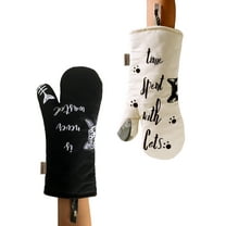 GREVY Cotton Oven Mitts Cooking Glove 12"(Ivory and Black Cat,Set of 2)