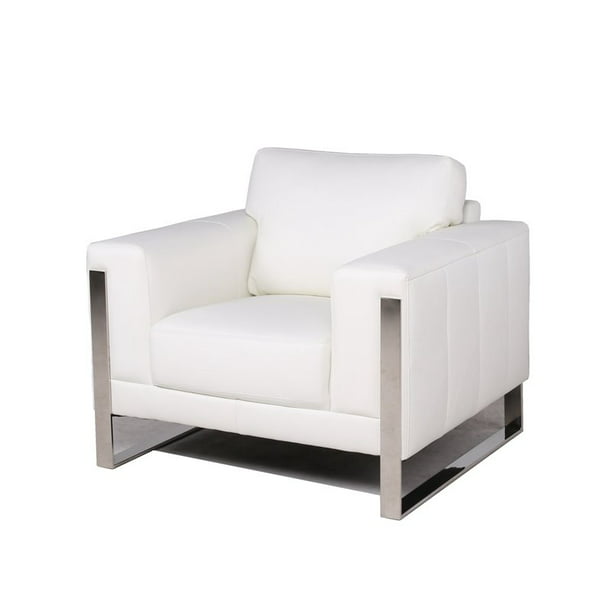 Maklaine Leather Accent Chair With, White Faux Leather Club Chairs