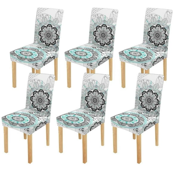 POGLIP Mandala Boho Chic Style Stretch Chair Cover Protector Seat Slipcover for Dining Room Hotel Wedding Party Set of 6