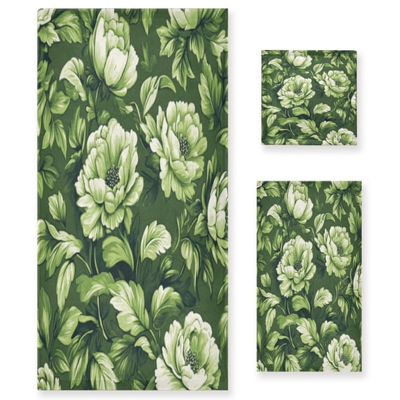 Three-Piece Towel Set Face Towel Towel Set Hand Towel Bath Towel Cotton Bath Towels Bath Towel Sets Hand Bath Towels Green Flower2