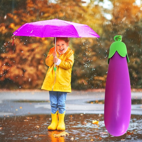 Byujiro Cute Veggie Print Folding Umbrella Eggplant Shaped Compact Pocket Umbrella Sun & Rain Umbrella for Kids, Girls & Travel