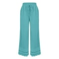 thumbnail image 5 of Jxximdong Pants for Women Summer New Women's Casual Loose Fitting Waist And Ankle Patchwork Lace Cotton And Linen Pants Blue XL Trousers, 5 of 5