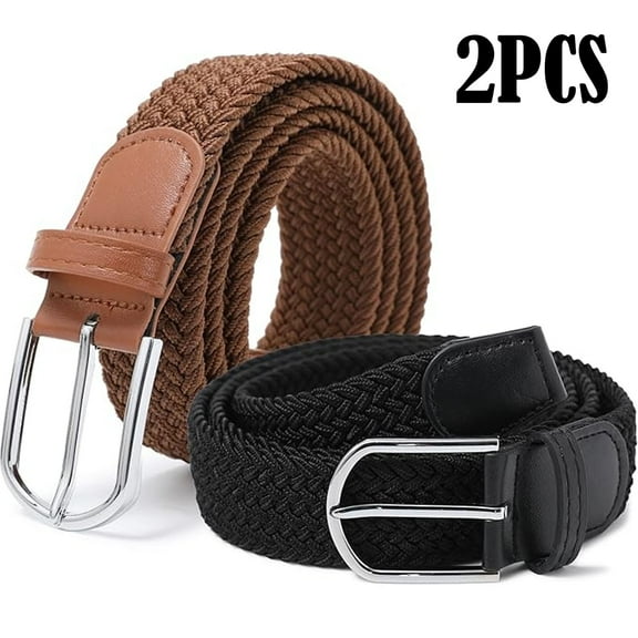 Elastic Braided Belt for Women - 2pcs Unisex Stretch Woven Fabric Belt for Jeans