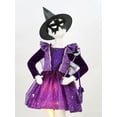 thumbnail image 5 of TiaoBug Kids Girls Halloween Witch Costume Glitter Long Sleeve Dress with Hat Magic Wand And Bag Cosplay Outfits Purple with Lights 4-5, 5 of 7