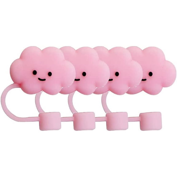 Straw Tips Cover,Straw Covers Cap for Reusable Straws Cloud Shape Straw Protector,Silicone Drinking Straw Plug,Portable Straw Tips Caps Decoration Party Gifts for 6-8mm Straws (Pink)
