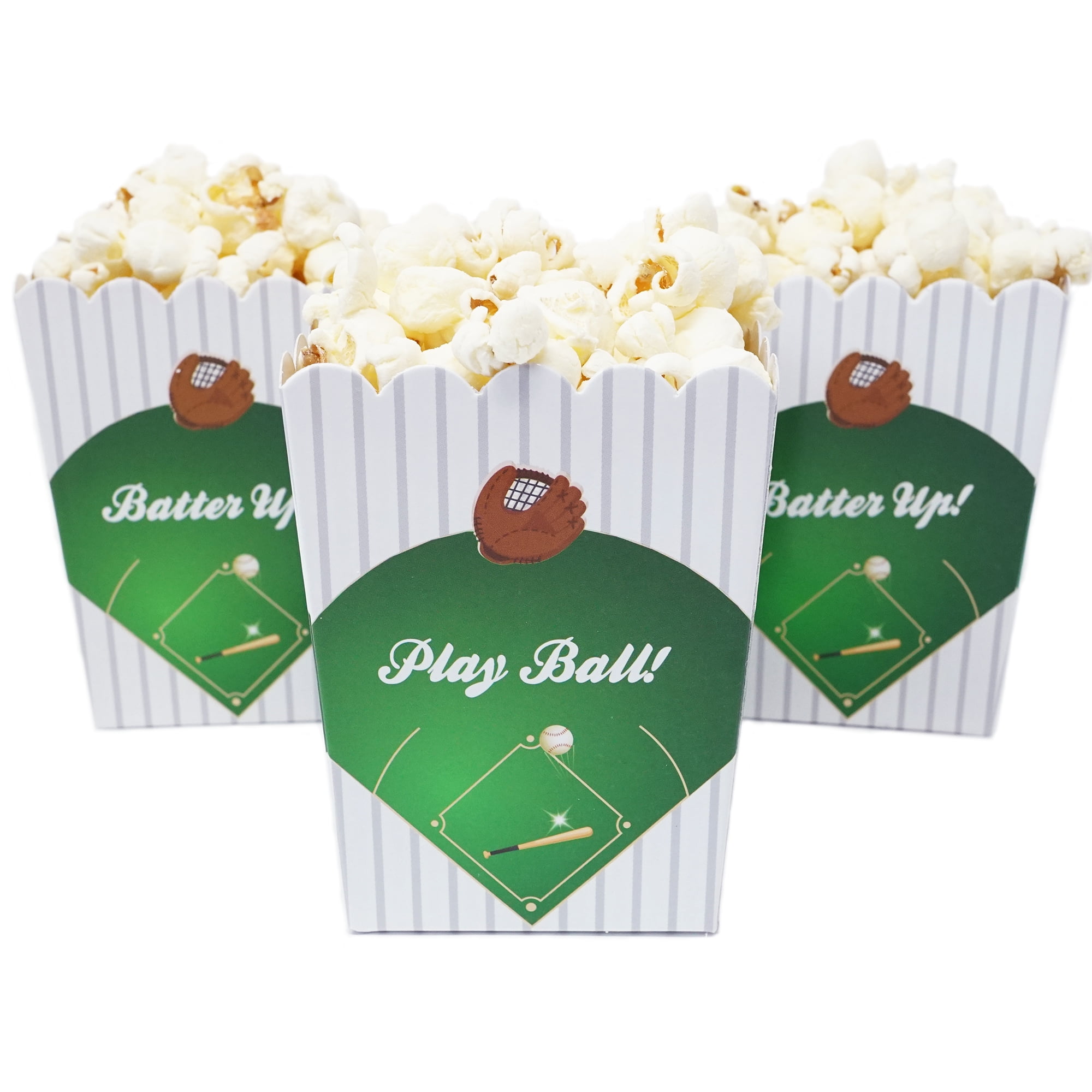 Baseball Themed Mini Popcorn Favor Boxes for Birthdays, Sport Events