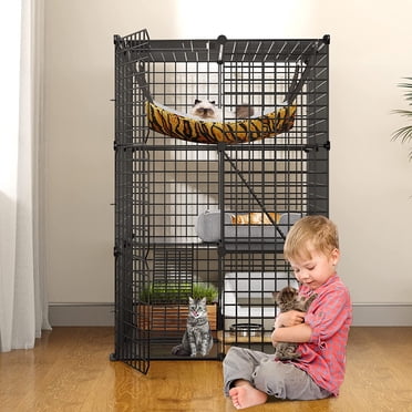 Cat Enclosure With Wheels And Ramps 3-Tier Collapsible Cat Cage With ...