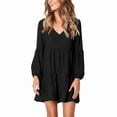 thumbnail image 2 of Womens Tunic Dress Long Sleeve V Neck Casual Loose Flowy Swing Shift Dresses Black L, 2 of 6